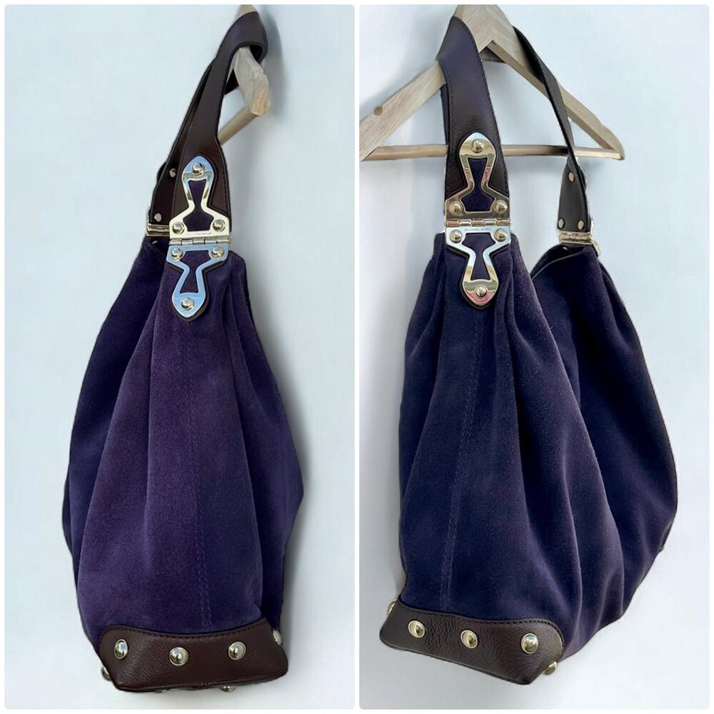 Michael Kors Joplin Suede Leather Purple Iris Hobo Purse Large Shoulder Bag - Picture 4 of 7